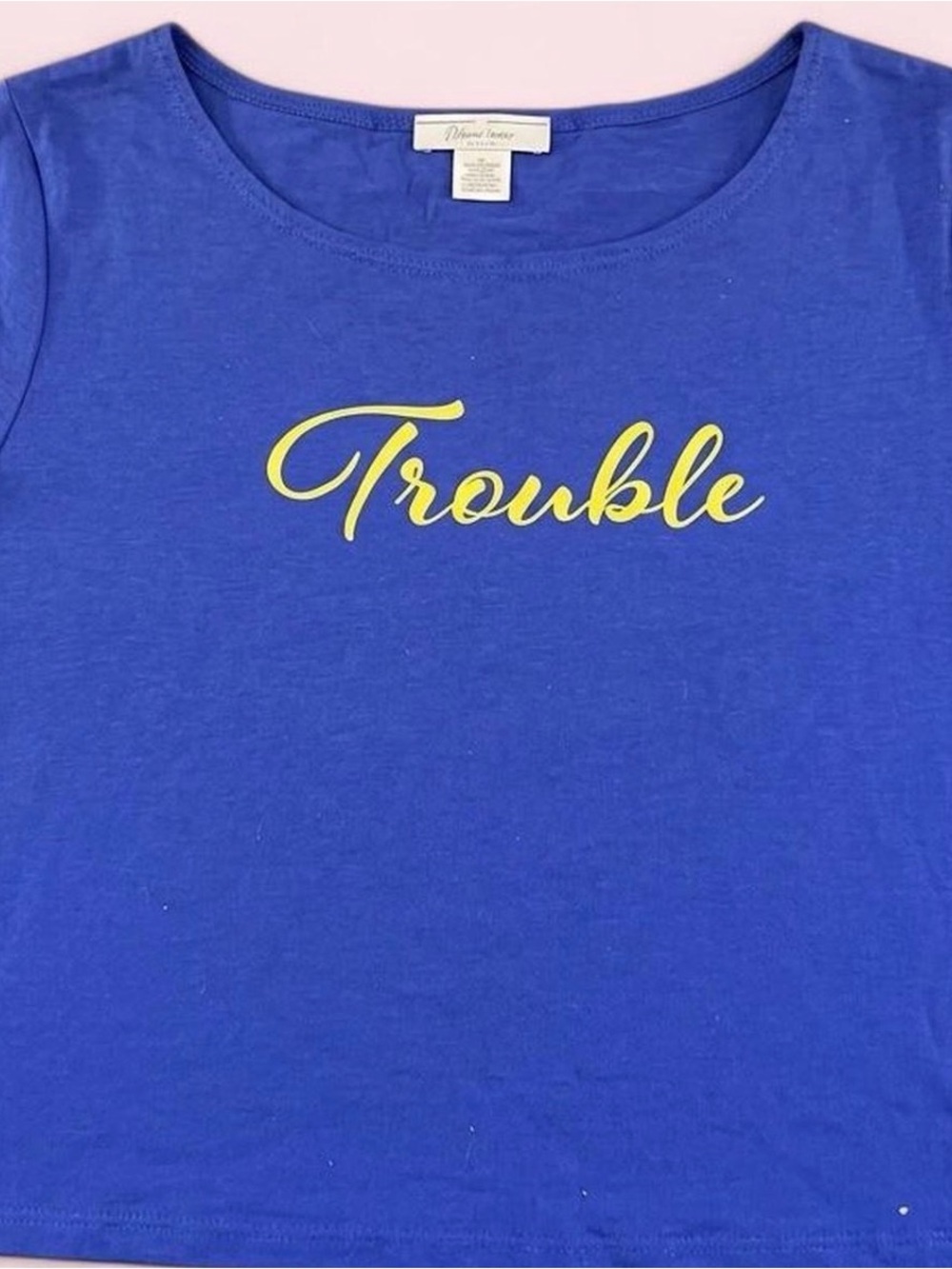 Royal Blue Tee with Yellow "Trouble" Engraving
